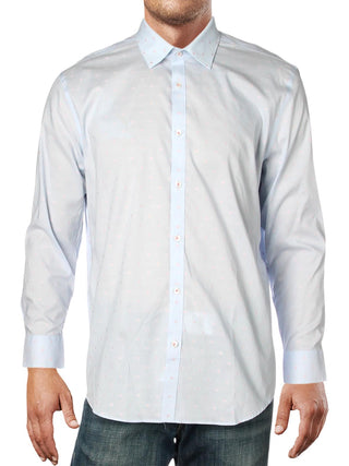 Ryan Seacrest Distinction Men's Cotton Collared Button Down Shirt Blue Size 17/5 36-37