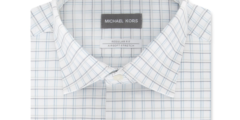 Michael Kors Men's Plaid Collared Classic Fit Stretch Dress Shirt White Size 18X36-37