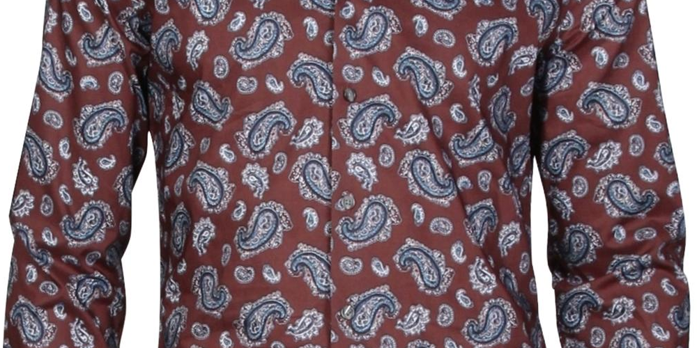 Bar III Men's Max Cotton Paisley Dress Shirt Burgundy Size S