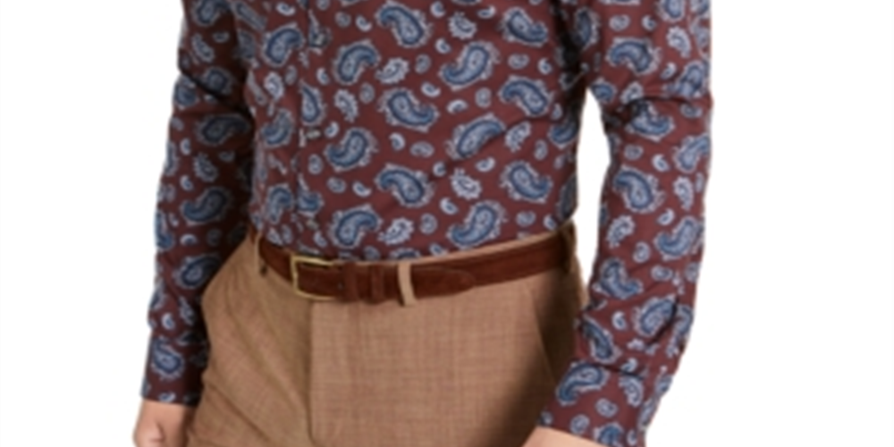 Bar III Men's Max Cotton Paisley Dress Shirt Burgundy Size S