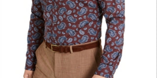 Bar III Men's Max Cotton Paisley Dress Shirt Burgundy Size S