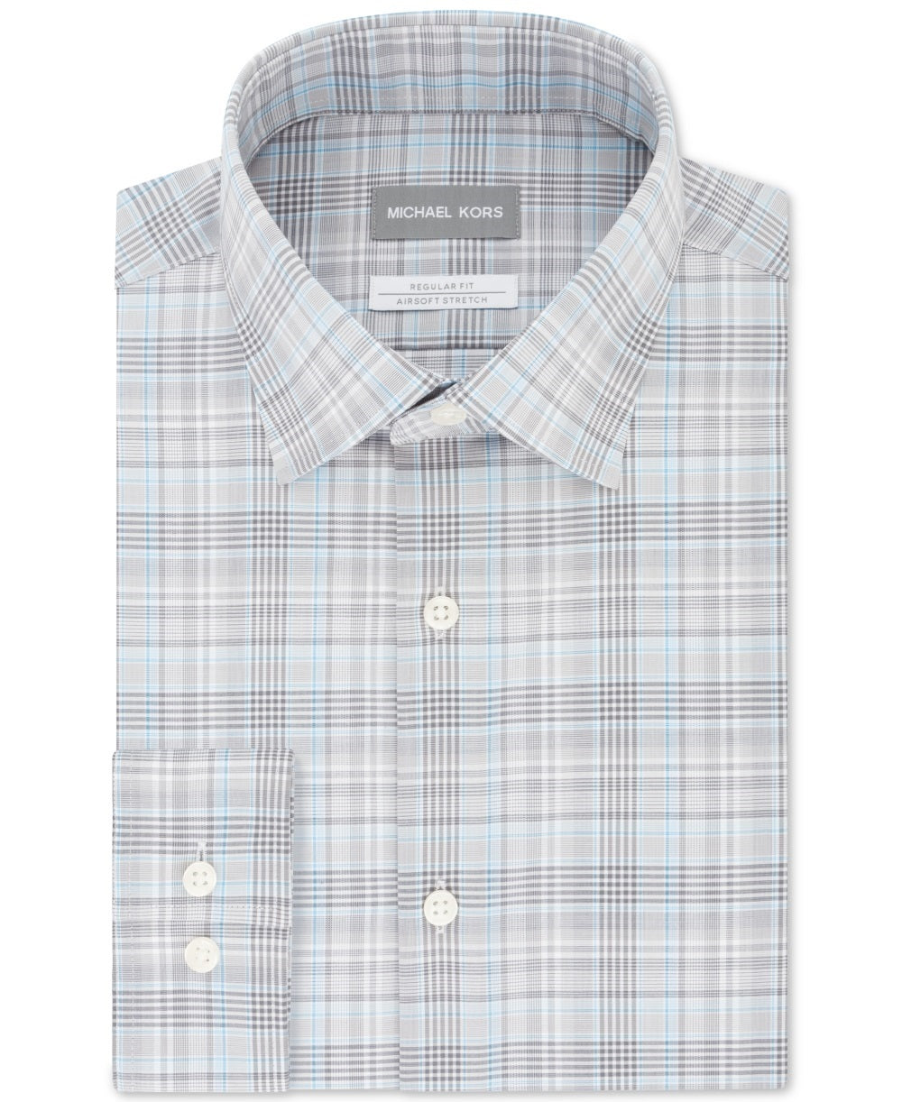 Michael Kors Men's Woven Plaid Button Down Shirt Gray Size 17.5X36-37