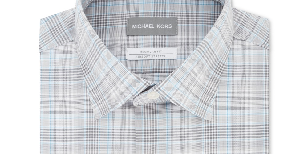 Michael Kors Men's Woven Plaid Button Down Shirt Gray Size 17.5X36-37