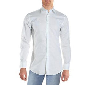 ALFANI Men's White Geometric Collared Slim Fit Dress Shirt White Size Large
