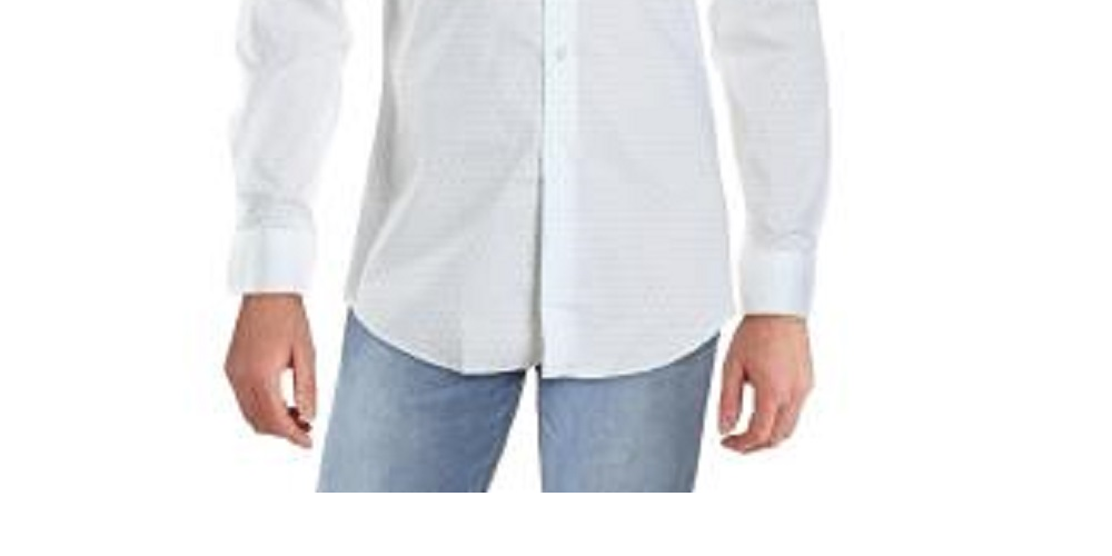 ALFANI Men's White Geometric Collared Slim Fit Dress Shirt White Size Large