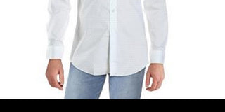 ALFANI Men's White Geometric Collared Slim Fit Dress Shirt White Size Large