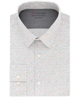 Calvin Klein Men's Patterned Collared Dress Shirt Orange Size 14-14.1/2_32-33_S