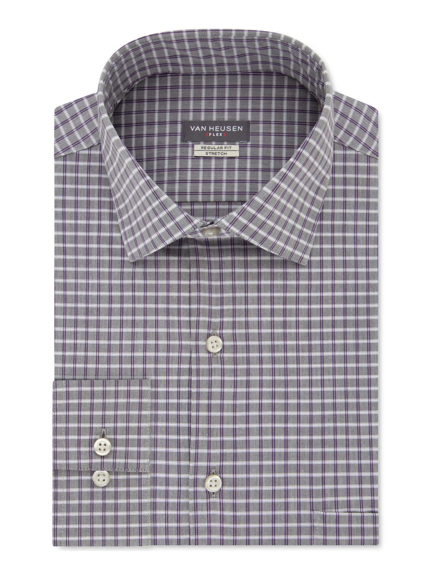 Van Heusen Men's Classic Regular Fit Flex Collar Stretch Check Dress Shirt Grey Size XL