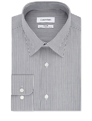 Calvin Klein Men's Steel Classic Regular Fit Non Iron Performance Stretch Stripe Dress Shirt Blue Size 16.5X34-35