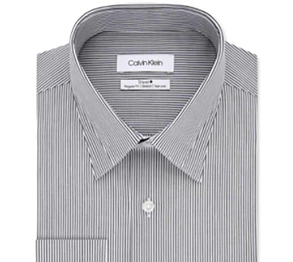 Calvin Klein Men's Steel Classic Regular Fit Non Iron Performance Stretch Stripe Dress Shirt Blue Size 16.5X34-35