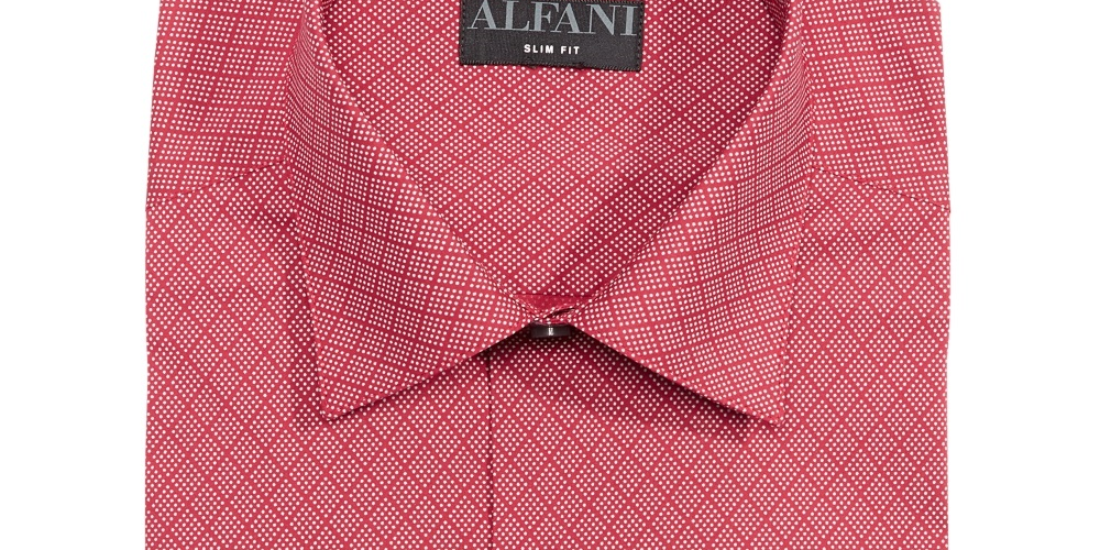 Alfani Men's Patterned Collared Dress Shirt  Red Size 15.5X32-33