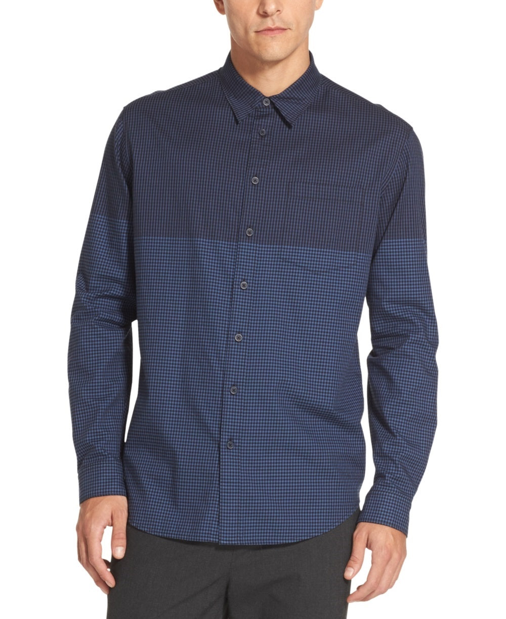 Dkny Men's Two Tone Gingham Shirt Blue Size Small