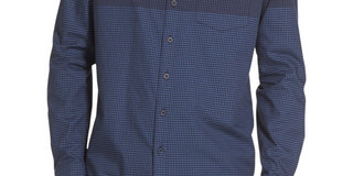 Dkny Men's Two Tone Gingham Shirt Blue Size Small