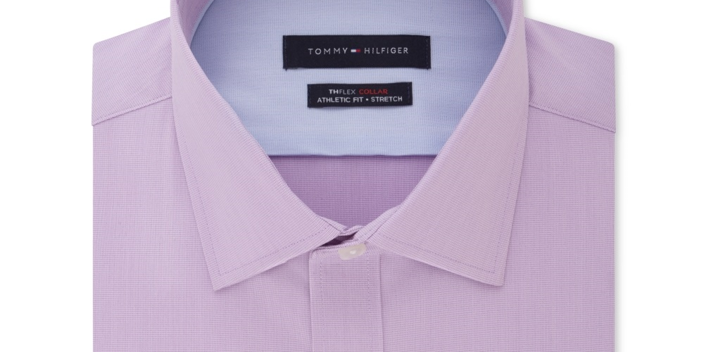 Tommy Hilfiger Men's Flex Collar with Cooling Fabric Athletic Fit Non Iron Performance Stretch Dress Shirt Purple Size 15X32-33