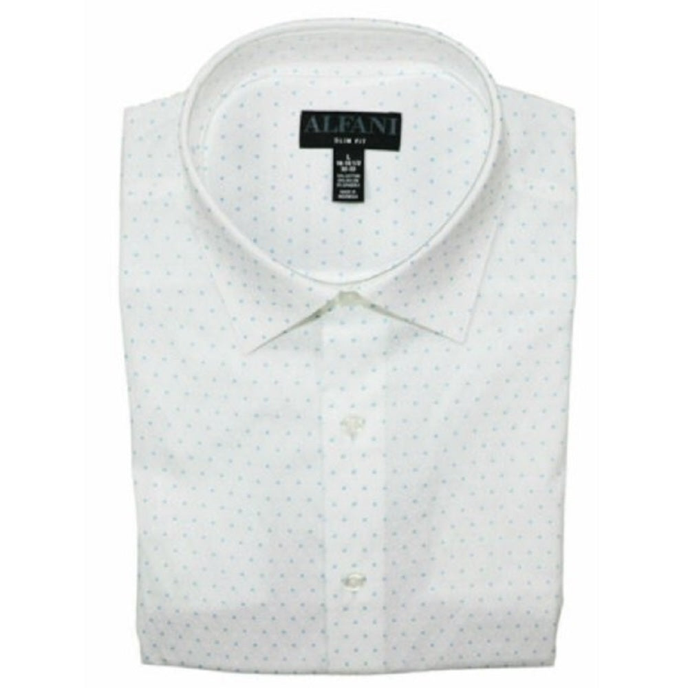 Alfani Men's White Geometric Collared Slim Fit Dress Shirt White Size 16.5- 32/33