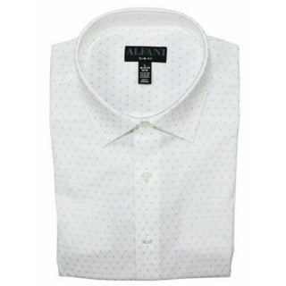 Alfani Men's White Geometric Collared Slim Fit Dress Shirt White Size 16.5- 32/33