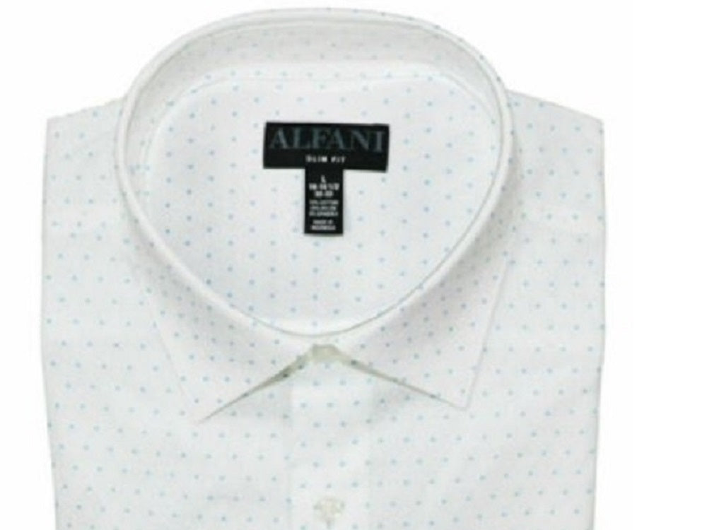 Alfani Men's White Geometric Collared Slim Fit Dress Shirt White Size 16.5- 32/33