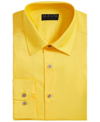 Alfani Men's Stretch Performance Dress Shirt Yellow Size 16x34-35
