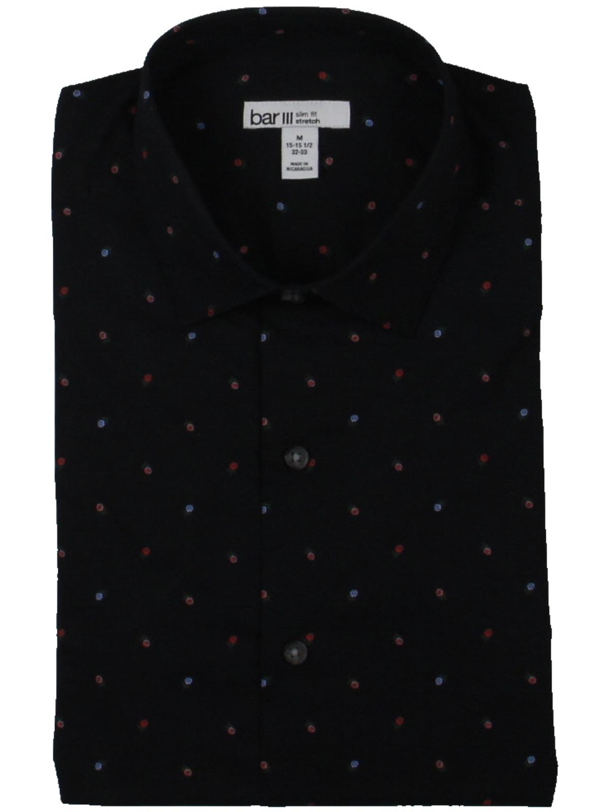 Bar III Men's Floral Daisies Print Slim Fit Cotton Long Sleeve Button Down Shirt Black Multi Size S