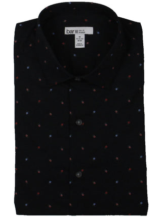 Bar III Men's Floral Daisies Print Slim Fit Cotton Long Sleeve Button Down Shirt Black Multi Size S
