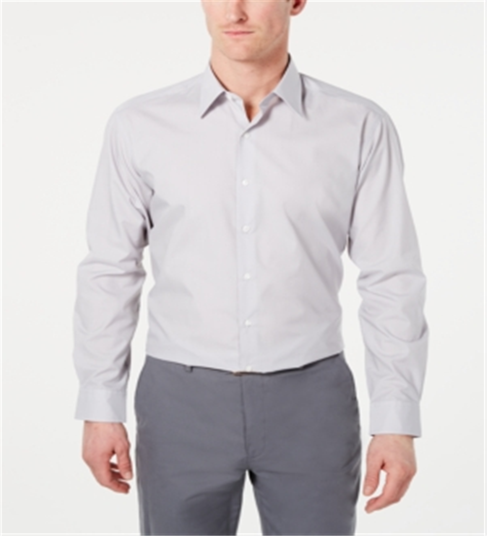 Club Room Men's Classic Regular Fit Solid Dress Shirt Light Grey  Size 16.5X32-33