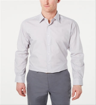Club Room Men's Classic Regular Fit Solid Dress Shirt Light Grey  Size 16.5X32-33