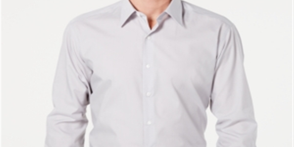 Club Room Men's Classic Regular Fit Solid Dress Shirt Light Grey  Size 16.5X32-33