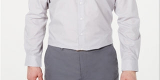 Club Room Men's Classic Regular Fit Solid Dress Shirt Light Grey  Size 16.5X32-33