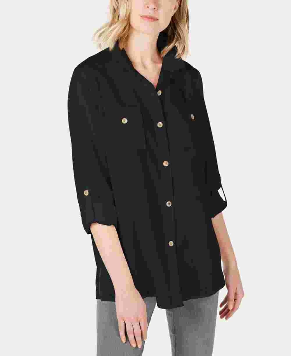 Charter Club Women's Utility Shirt Black Size Medium