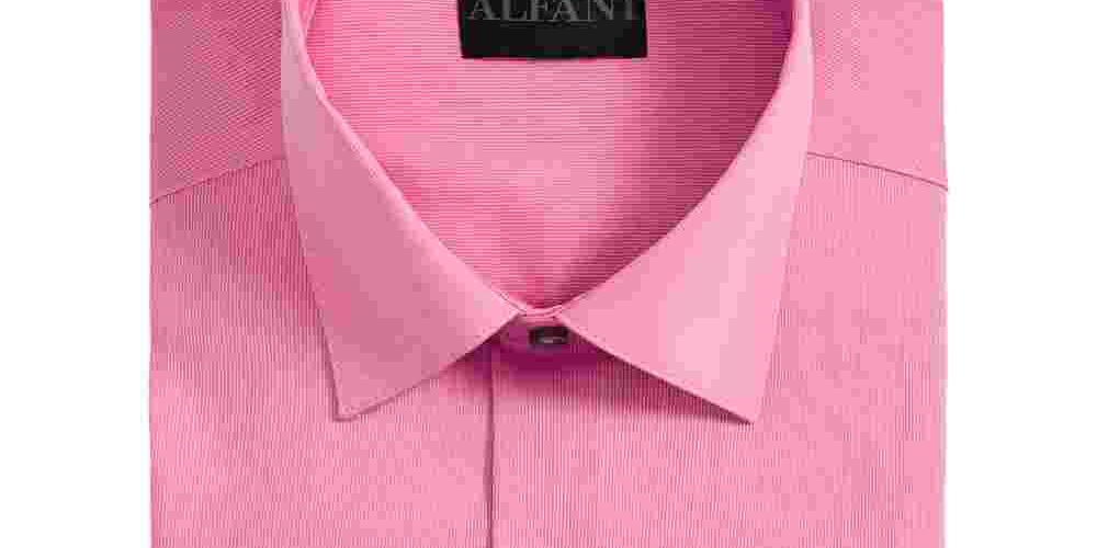 Alfani Men's Pinstripe Point Collar Classic Fit Dress Shirt Pink Size 17.5X32X33