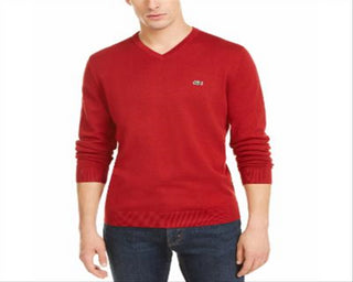 Lacoste Men's V Neck Sweater Red Size 3XL