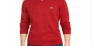 Lacoste Men's V Neck Sweater Red Size 3XL