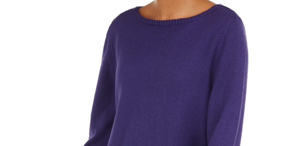 Style & Co Women's Ruffle Hem Knit Sweater Purple Size Small
