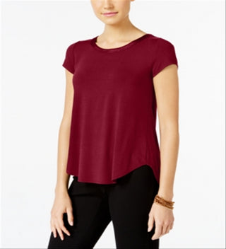 Alfani Women's Satin Trim High Low T-Shirt Maroon Size Petite XL