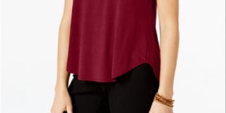 Alfani Women's Satin Trim High Low T-Shirt Maroon Size Petite XL