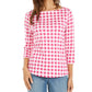 Charter Club Women's Cotton Gingham Print Boat Neck Top Pink Size Small