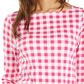 Charter Club Women's Cotton Gingham Print Boat Neck Top Pink Size Small