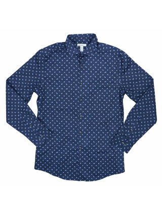 Bar III Men's Printed Casual Button Down Shirt Blue Size S