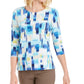 JM Collection Women's Printed 3/4 Sleeve Jacquard Top Blue Size Small