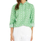 Charter Club Women's Printed Tab Sleeve Shirt Green Size XX-Large