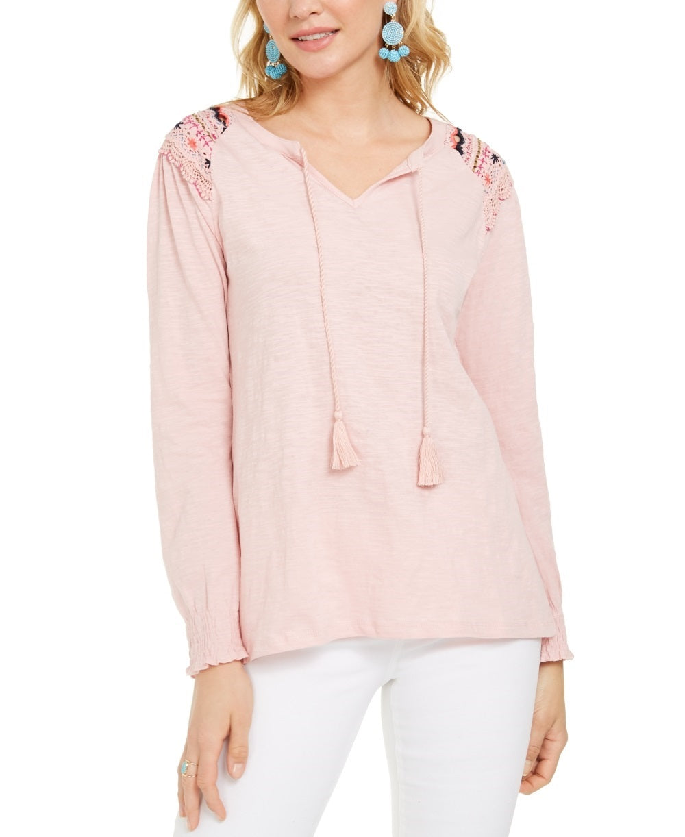 Style & Co Women's Embroidered Shoulder Top Pink Size XX-Large
