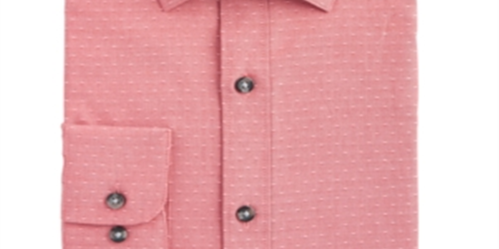 Bar III Men's Polka Dot Collared Classic Fit Cotton Dress Shirt Red Size 16-16.5