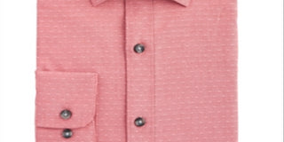 Bar III Men's Polka Dot Collared Classic Fit Cotton Dress Shirt Red Size 16-16.5