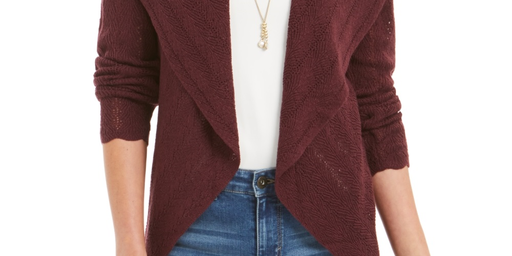 Style & Co Women's Pointelle Cardigan Purple Size Small