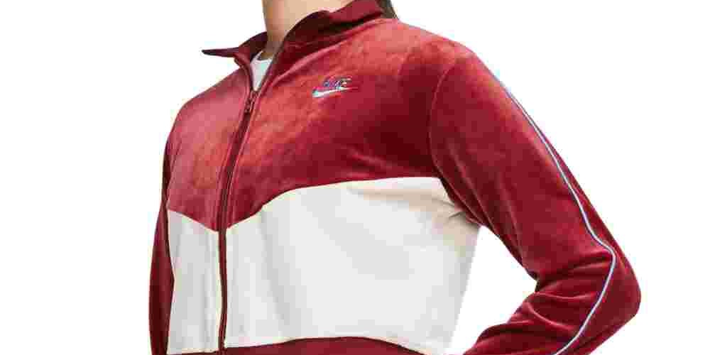 Nike Women's Fitness Velour Track Jacket Red - White Size X-Large