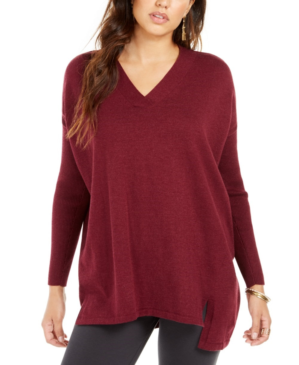 Style & Co Women's V Neck Tunic Sweater Red Size Large
