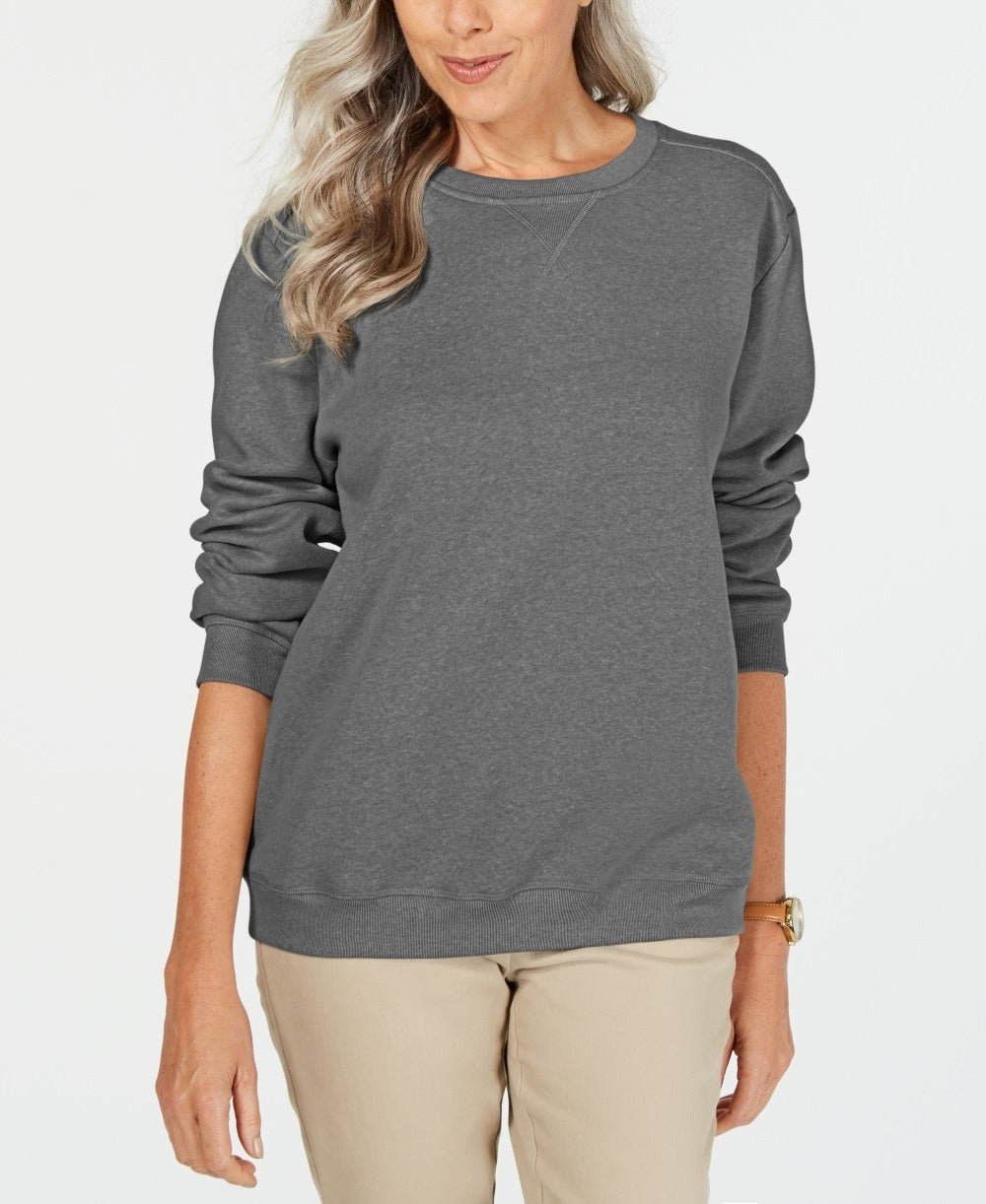 Karen Scott Women's Heather Long Sleeve Crew Neck Blouse Sweater Charcoal Size Petite Small