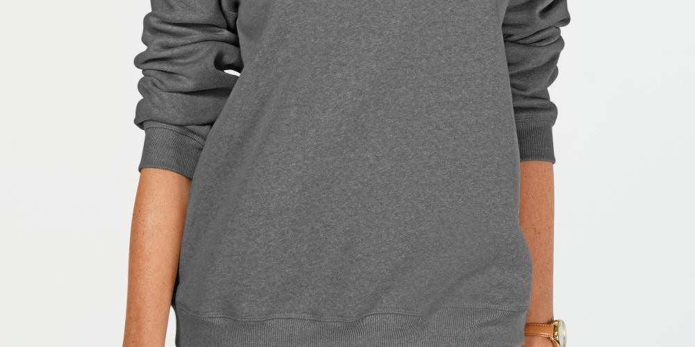 Karen Scott Women's Heather Long Sleeve Crew Neck Blouse Sweater Charcoal Size Petite Small
