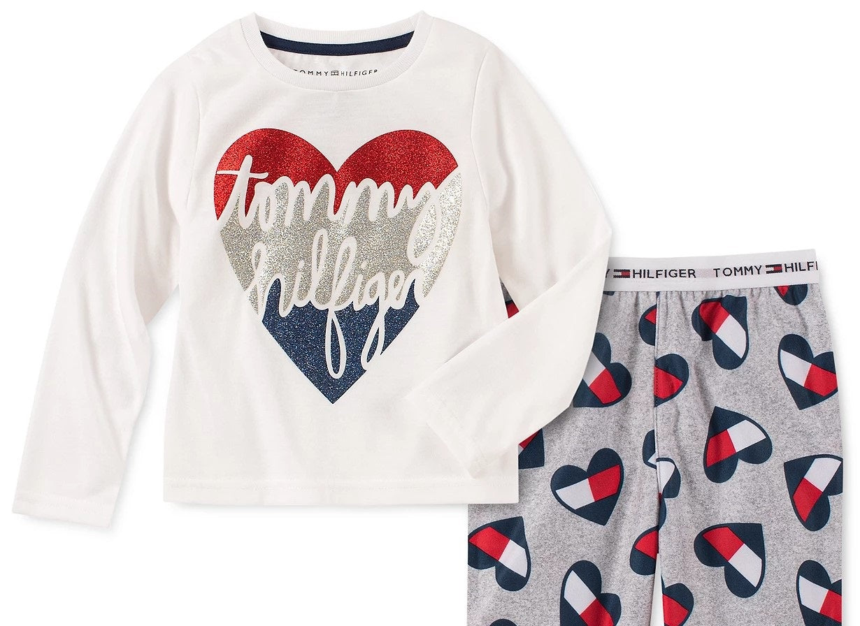 Tommy Hilfiger Toddler Little & Big Girls 2-Pc. Heart Pajama Set White Size 6-7