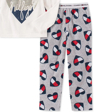 Tommy Hilfiger Toddler Little & Big Girls 2-Pc. Heart Pajama Set White Size 6-7
